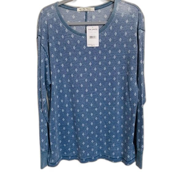 We The Free blue top women  Long Sleeve Distressed Blue Diamond size S bohemian - Picture 1 of 8